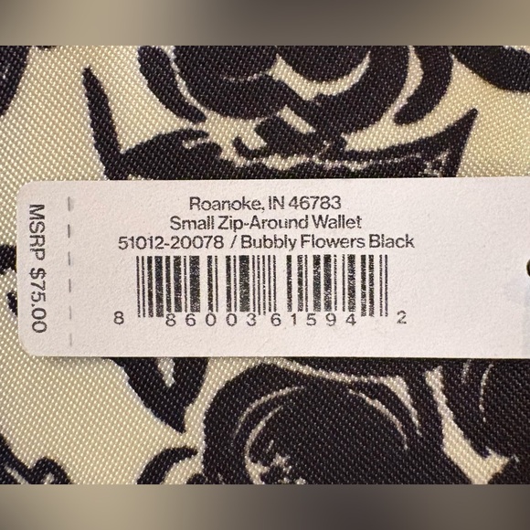 NWT, Vera Bradley Wallet, Small Zip-Around in Bubbly Flowers, Black and White - Picture 7 of 7